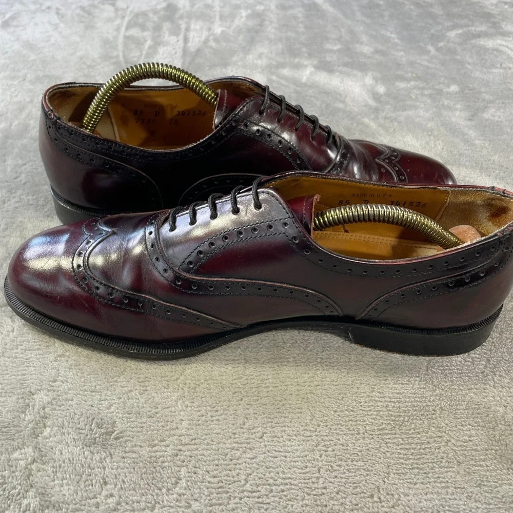 Cole Haan Dress Shoes Wingtip Oxford Brogue Mens 8.5 Burgundy Leather Office USA